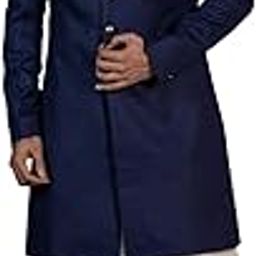 Mens Kurta Sherwani Dhoti Set Cotton Blend Solid Dyed, Indo-Western Ethnic Wear for Men, Blue-image-77