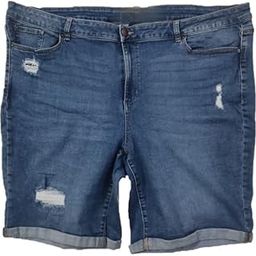 Plus Size Women Stretch Denim Long Shorts(Bermuda) with Folded Bottom-21 inch Length- Rugged- HIGH Rise - Vintage Blue Color - Waist Size (4XL) 40" to (10XL) 52" inch-picture-21