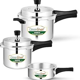Greenchef Marco Aluminium pressure cooker combo(5ltrs + 3ltrs + 2ltrs pan) Induction compatible - ISI Certified-image-21