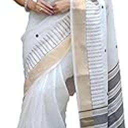 Soft Linen Cotton Saree with Thread & Zari Border, Contrast Pallu & Ikkat Blouse-image-20