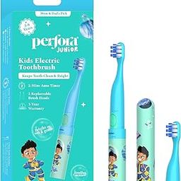 Perfora Electric Toothbrush For Kids | AAA Battery Powered, 90 Day Battery Life | 2 Brushing mode | With 2 Brush Head & Travel Cover | 1 Year Warranty | Age 3-8 | Electric Brush For Kids Oral Care- Zi-25