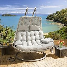 Hindoro Rattan Wicker Wrought and Cast Iron 2 Seater Balcony Swing Chair with Stand and Cushion for Adults & Kids, White-image-10