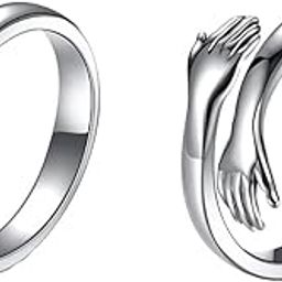 Adjustable Silver Rings Couple Hug for Women Mother Grandmother Wife Girlfriend Female Lover - 2pcs-image-62