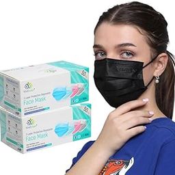 Wellvian Adult Mask Disposable Face Mask Meltblown Mask Surgical Face Mask With Nose Pin & Latex Free Ear Loops Bfe = 99% Colour : Full Black ||100 Pcs (Pack of 2 Box 50 Pcs Each)-32
