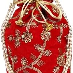 RKG HANDICRAFTS Women 's Silk Potli Bags for Wedding,Events,Party,Festival Potlis Handmade Design for Girl's & Women's (Red)-26