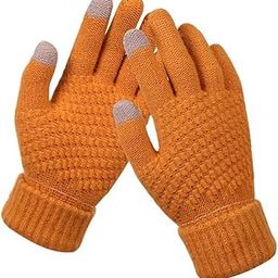 Winter Touchscreen Magic Gloves - Unisex Warm Stretch Knitted Wool Mittens with Touch Screen Capability- Stylish Solid Knit, Double Layered (Orange)-24