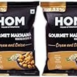 H O M House Of Makhana 56g Pudina Masala And 3 Cream & Onion Gourmet Makhana Roasted in Olive Oil, Flavored Makhana Pack of 4 (14gX4)-image-96