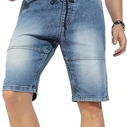 Men’s Blue Denim Shorts Solid Regular Fit for Casual Wear | Cotton Blend Fabric | Stretchable | Buttoned | Mid-Rise Shorts Crafted with Comfort Fit & High Performance for Everyday Wear-picture-2