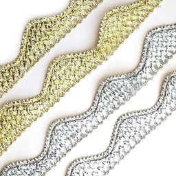 Embroiderymaterial Combo Gota Patti Lace, Kiran Patti lace Border for Dupatta, Chunri, Fringe Tassel for Saree, Lehenga, Garara, Blouse Craft Material (8.6 M Each/Pack of 2/ Gold & Silver)-picture-27