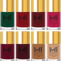 MI FASHION Soft Unique Velvet Matte Nail Polish Multicolors Set Lacquer & Highly Pigmented Intsense Color Top Coat 9.9ml Each (Pack Of-8)-86