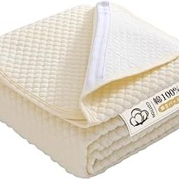 Keusnix King Bed Pad, 100% Cotton, Terry Fabric, Bed Pad, Cotton, Pile Fabric [TEIJIN Mighty Top Filling] Bed Pat, Shrink-Treated, Antibacterial, Odor Resistant, Anti-Mite Treatment, Bed Pad, All-image-1