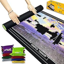 Napzy Puzzle Mat with Color Box, 8PCS Sorting Trays Up to 1500pcs Puzzles Matt Rollup 45.6 x 26.3 in Jigsaw Keeper and Saver Jigsawes Pad Has Storage Bag for Puzzle Lovers Felt Matted Black-1