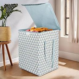 Kuber Industries 75 L Big Size Laundry Bag for Clothes | Foldable Laundry Basket for Clothes Storage with Lid | Dress Basket Perfect for Everyday Use, Toys, Bedroom | Triangular Print | Grey-image-8