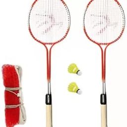 KNK Multicolour Badminton kit Set of 2 Piece Racquet with 2 Piece Plastic Shuttlecock and Badminton Net Badminton-Kit-24