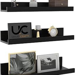 UHUD CRAFTS Floating Engineered Wood Wall Shelf, Wall Mounted Storage Shelf for Home Decoration Items Set of 3 for Living Room, Office, Bedroom, Bathroom for Showcase Decor Items - Black-6
