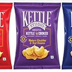 Kettle Studio Potato Chips Mix Variants | Rock Sea Salt | Crushed Paprika with Exotic Spices | Mature Cheddar and Red Onions | 125G Pack of 3-image-4