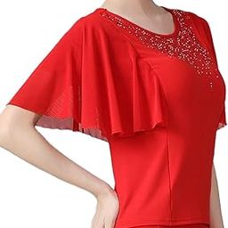 Meadawgs® Elegant Women Dance Tops Bell Sleeves Short Sleeve for Cha Cha Practice Tops XL|Clothing, Shoes & Accessories | Dancewear |1 Dance Short Sleeve Top-image-74