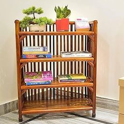 Wooden Cane Rack Book Shelf for Office, Utility Planter Bamboo Open Engineered Wood Shelf-28