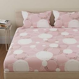 Huesland by Ahmedabad Cotton 144 TC Pure Cotton Bedsheet King Size with 2 Pillow Covers | Sphere | Pastel Peach | 108 x 108 inches-image-11