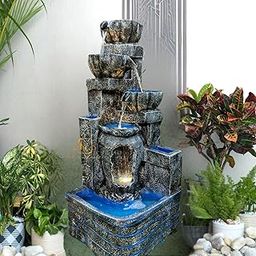 Big Diya Fountain 3.5 feet for Home Decor | 4 Step Stone Water Fountain Big Size | Water Fountain for Office, Garden | New Colorful Fountain for Home with led Light-picture-7