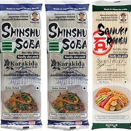 Karakida Soba + Karakida Soba + Ishimaru Ramen Premium Noodles - Pack of 3 (200 grams, 200 grams & 300 grams) | Made in Japan-image-1