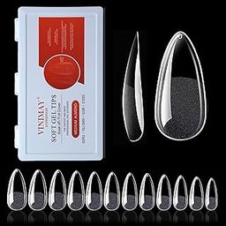 VINIMAY Professional Gel Nail Tips Medium Almond Shape, 552Pcs Pre-Shaped Soft Gel Nail Tips Clear Full Cover False Nails for Gel Nail Polish Soak Off Easy Nail Extensions Acrylic Fake Nails-image-82
