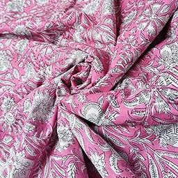 Malan Bai Printed Cotton Cloth Pink Floral Materiel Natural Running Fabric Jaipuri Hand Block Printed Women Dress Material Kurtis Natural 43" Inches Width (5 Meter)-image-15