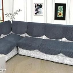 Ur Shopee Velvet Solid Pattern L Sape 7 Seater Self Design Sofa Cover/Sofa Panel/Furniture Cover-Dark Grey-Pack of 14-image-52