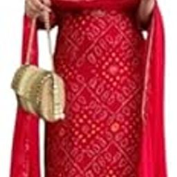Women's Bandhani Print Cotton Suit Set with Dupatta, Red and Gold Traditional Ethnic Wear-image-59
