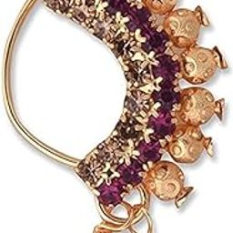 Maharashtrian Gold Plated Moti Nosepin,Nath,Without Piercing Marathi Nose Pin For Women fashion (Style1)-image-24