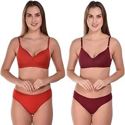 Women's Lingerie Set | Cotton Blend Lightly Padded Non Wire Push-Up Bridal Bra Panty Lingerie Set | Super Soft and Comfortable (Combo Pack of 2)-10