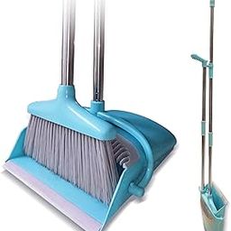 Ulodimi Polyethylene Broom And Dustpan Set For Hard_Floor Lightweight Upright Lobby Broom And Dust Pan Combo With Long Handle Outdoor Indoor For Home Kitchen Room Office (Blue)-image-68
