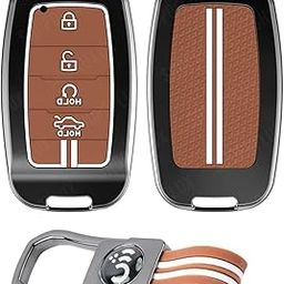 SHOPOFLUX Metal Key Cover Compatible with Kia Seltos | Sonet | Carens 4 Button Smart Key (Brown Silicone (Pack 1))-image-17