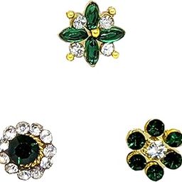 comet busters Beautiful Handcrafted Dark Green Stone Nose Studs Stick Ons Self Adhesive Fake Nose Studs (NS033)-picture-1