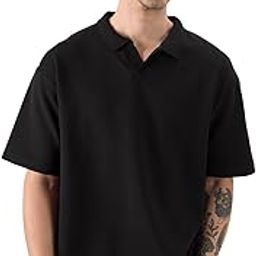 Solids: Regal Black Men and Boys Short Sleeves Collared Neck Cotton Blend Oversized Polos-image-76