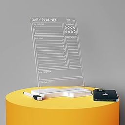 3 Lines Clarity+ 'Daily Planner Top Priorities' Acrylic Board for Desk (24x16 CM)| Best Planner & Organizer | White Acrylic Base With Slot for Phone| With 2 Markers & Cleaning Fabric |Regular Size-image-35