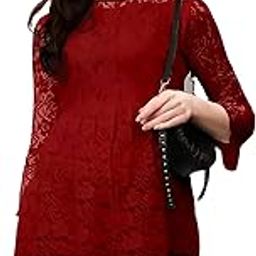 ZELZIS Women Russel Net with Crepe Inner Tops, Round Neck with Bell Sleeve-image-89