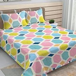 Multicolor Geometric Cotton Blend King Size Ultrasonic Quilted Reversible Double Bedcover with 2 Quilted Pillow Covers (FLBD-1075-Multi)-image-98