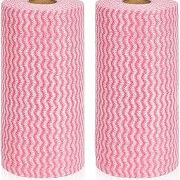 We-fix Non Woven Reusable Kitchen Towel Roll 3 Ply Multi Use Washable Cleaning, Floor (Pink,Pack of 2)-1