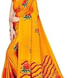 leelavati Printed Bollywood Crepe Saree for Women With Unsticted Blouse Peice (Yellow) (VS-709-YELLOW)-picture-8