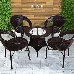 BRISHI Garden Patio Seating Chair and Table Set Outdoor Garden Balcony Coffee Table Set Furniture (Brown, 4 Seater)-image-19