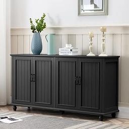 TGF Furniture Store Decorative Storage Cabinet – Black Finished Wood with Carved Mandala Door – Boho Accent Furniture for Living Room or Entryway-image-17