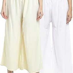 Women Pack of 2 White & Cream Solid Flared Palazzos-picture-5