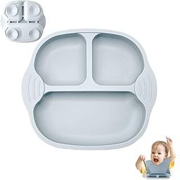OLWICK® Silicone Suction Plates for Toddler & Baby | Unbreakable Feeding Dish | Divided & Non-Slip Design | Microwave & Dishwasher Safe, Pack of 1, Grey-image-31