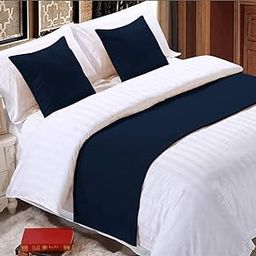 Pure Dreams Solid Bed Runner with 4 Cushion Cover- Scarf Protector Slip Cover for Bedroom, Hotel, Wedding Room, 400TC & 100% Egyptian Cotton- Navy Blue (18" x 96")-4