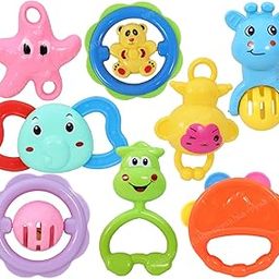 Toyshine Pack Of 8 Acrylonitrile Butadiene Styrene (Abs) Rattle Set For New Born Babies, Toy For Infant, Non-Toxic, Multicolor-29