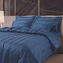 Malako Turin Jacquard Legion Blue 100% Cotton Super King Size Duvet Cover/Quilt Cover-image-1
