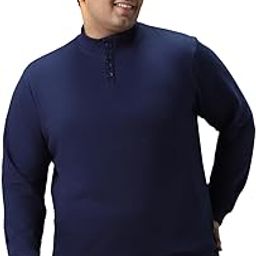 Urbano Plus Men's Cotton Solid Button High Neck Sweatshirt-image-1
