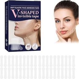 Mrdy Store 40 Patch V Shaped Mask Invisible Tape Soft Elastic Face Adhesive Tape Lifting Firming Instant Wrinkle Stickers Elasticity Makeup Tape for Eyes, Neck, Transparent Instant Face Lift-image-3