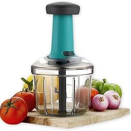 600ml Hand Push Vegetable Chopper, Food Cutter & Blender for Fruits, Veggies, Curd, Portable Kitchen Tool with Sharp Blades, Large Capacity, Blue-image-93
